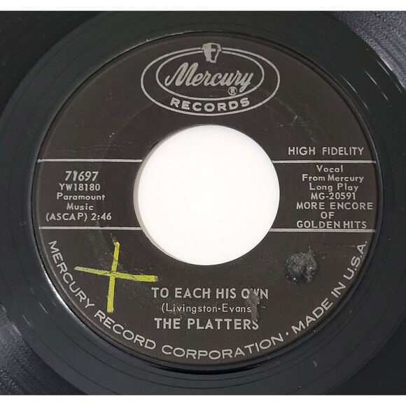 The Platters To Each His Own/Down The River Of Golden Dreams 45 RPM Mercury VG - Picture 1 of 2